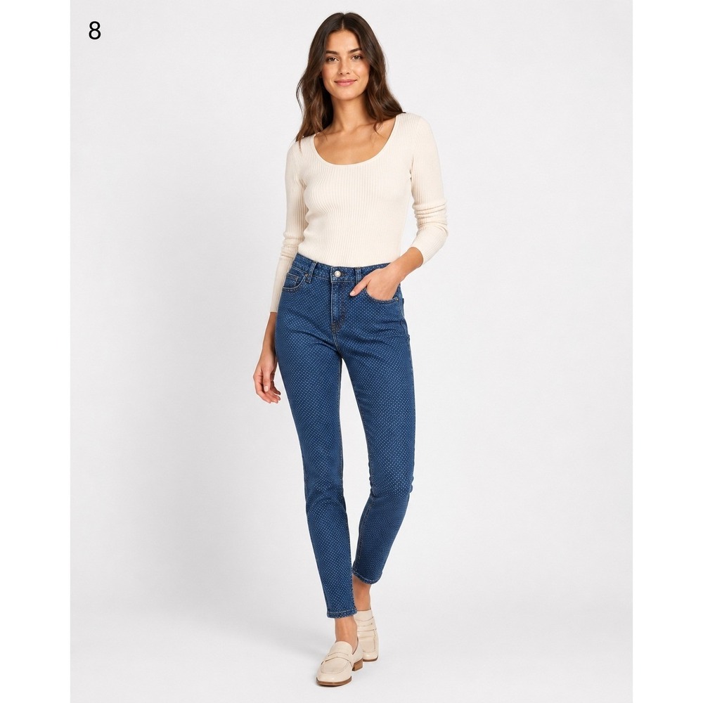 MICHAEL‎ KORS Skinny Jeans Womens 2 Blue White Polka Dot Cotton